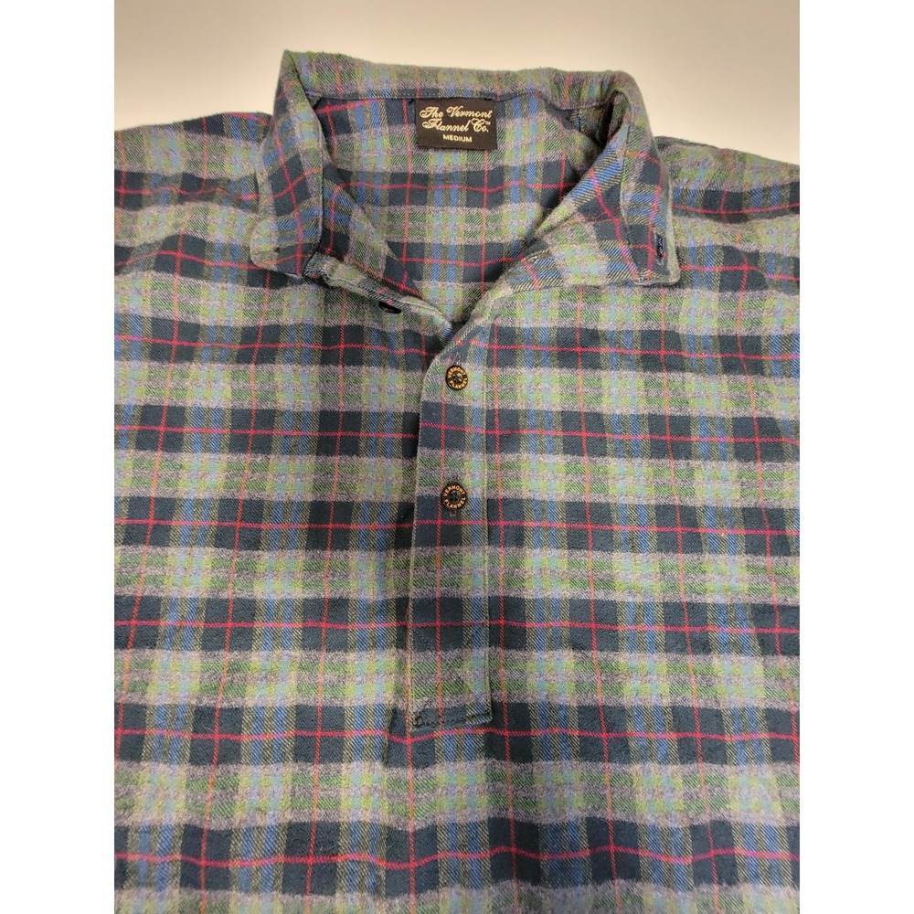 Vermont Flannel Co Mens Medium Blue Green Plaid Flannel Popover Shirt button up